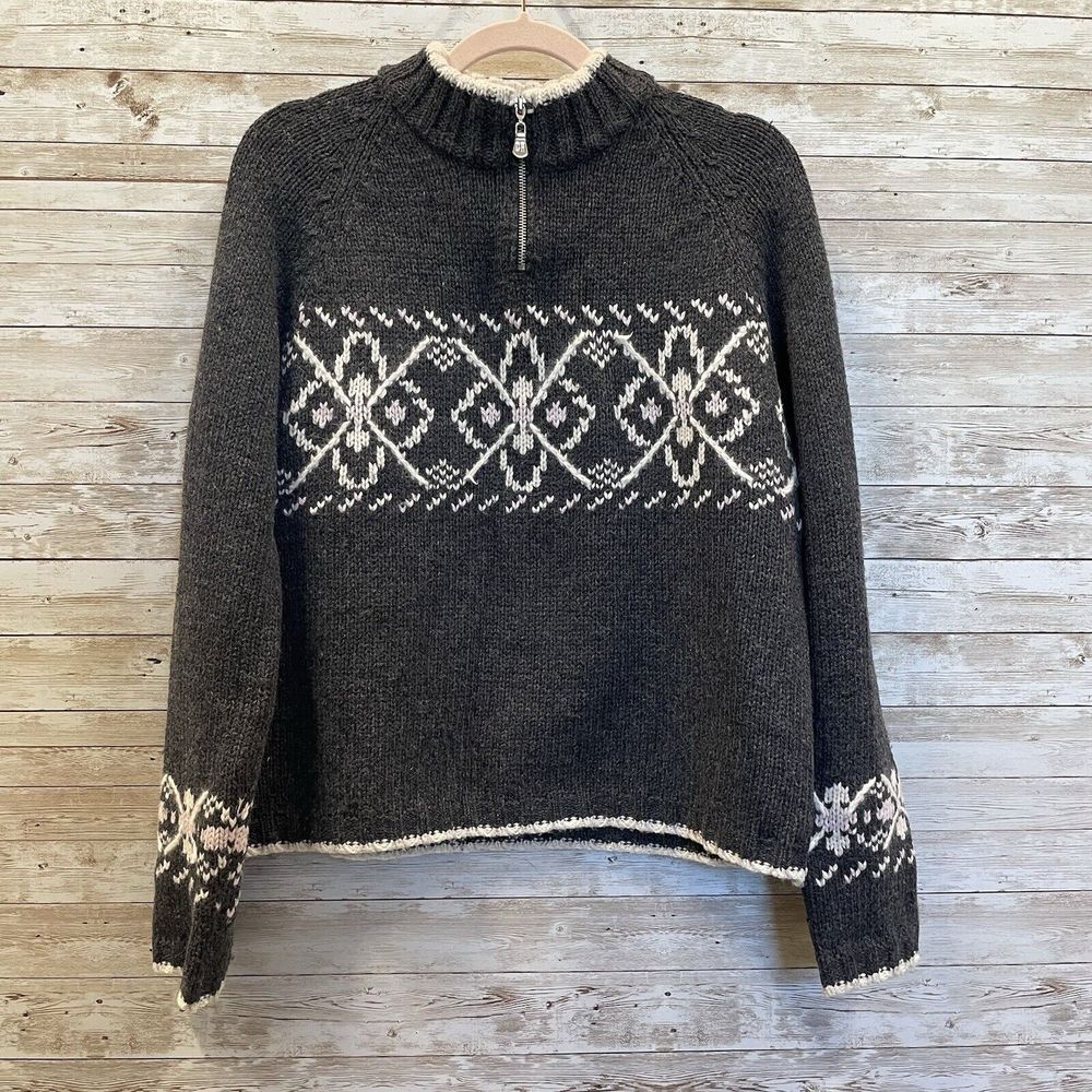 Vintage Crossroads‎ Youth L (14-16) Sweater 1/4 Zip Gray Fair Isle Rib Crew Neck